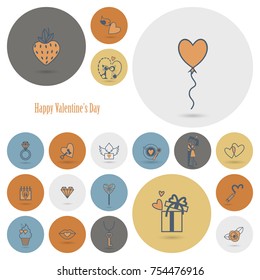 Simple Flat Icons Collection for Valentines Day, Wedding, Love and Romantic Events. Vector