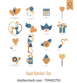 Simple Flat Icons Collection for Valentines Day, Wedding, Love and Romantic Events. Vector