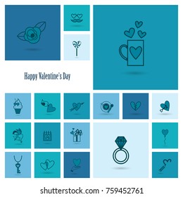 Simple Flat Icons Collection for Valentines Day, Wedding, Love and Romantic Events. Vector