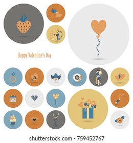 Simple Flat Icons Collection for Valentines Day, Wedding, Love and Romantic Events. Vector