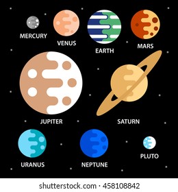 Simple flat icons of planets in solar system