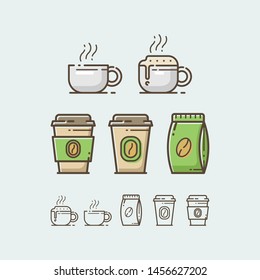 Simple Flat Icons Set Coffee Mug or Cup Vector Template