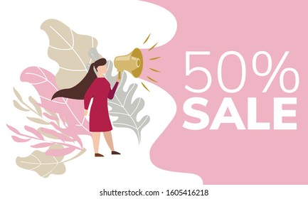  Simple flat illustration 50% sale. Banner for your advertisement, site, mobile application. 