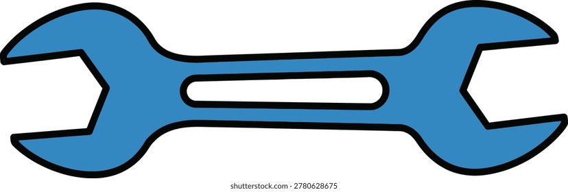A simple flat illustration of an adjustable wrench with open jaws, depicted in a solid blue color. This icon represents repair, maintenance, or mechanical work concepts, suitable for digital design projects or instructional materials.