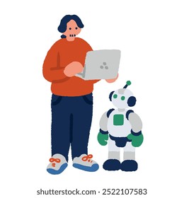 Ilustración simple y plana de un ingeniero robot de IA