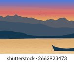 simple flat illustration of the amazing nature of lakes and mountains