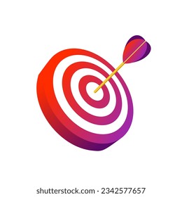 Simple flat illustration arrow hitting the target.symbol of achieving success.a bow arrow stabbing right in the middle of the target.