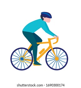  Simple ilustración plana de un ciclista de bicicleta sobre un fondo blanco. 