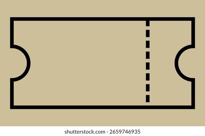 Ilustración plana simple de un billete en blanco con una línea de lágrima, promoviendo eventos, promociones o descuentos con una estética de diseño limpio y moderno.