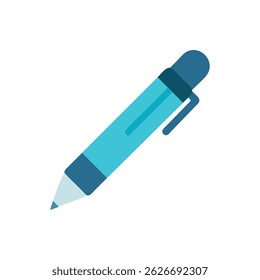 A simple flat illustration of a blue pen on a black backdrop. Clean, minimalist design ideal for educational purposes.