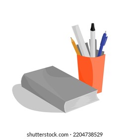 Simple flat illustration of book and writing tools for education 