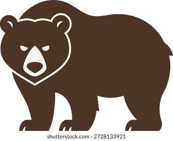 Ilustración plana simple de un oso marrón de pie en vista lateral con una expresión neutra