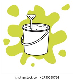  Simple ilustración plana de un cubo con arena y una pala. Ilustración de dibujo de Doodle 