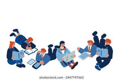 Simple and flat illustration of a child in uniform studying