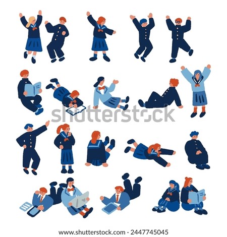 Simple and flat illustration of a child in uniform studying