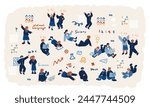 Simple and flat illustration of children in uniforms studying
