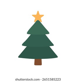 Simple Flat Illustration of Christmas Tree with Star Celebration Icon