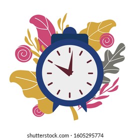 Simple flat illustration of a clock, alarm clock on a white background. 