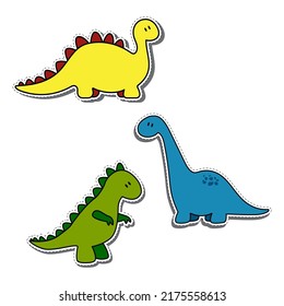 Simple flat illustration of colorful dinosaurs.