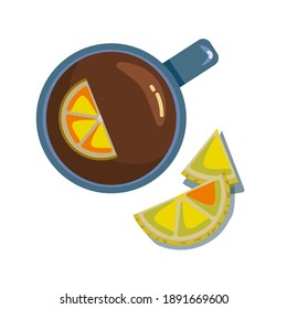 Simple flat illustration with a cup of tea and lemon slices. A fragrant and delicious drink.