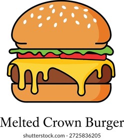 Simples Ilustração plana de uma deliciosa ilustração vetor de arte do Crown Burger derretido