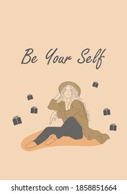 simple flat illustration design of a beautiful girl smiling happily