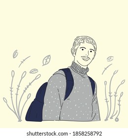 ein einfaches Flachbilddesign eines Mannes mit Rucksack