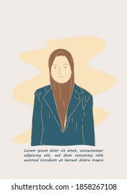 a simple flat illustration design of a woman smiling happily