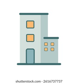 Simple Flat Illustration of Dual Structure Building with Orange Windows