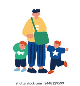 Simple and flat illustration of a father raising children