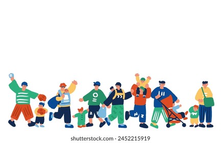 Simple and flat illustration of a father raising children