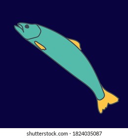 simple flat illustration of fish with stroke
