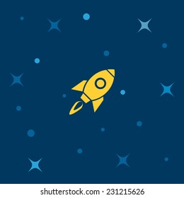 Simple flat illustration with flying rocket and stars. EPS10 vector image.