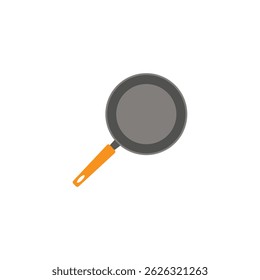Simple flat illustration of a frying pan with an orange handle on a white background. Ideal for culinary apps, kitchen graphics, recipes, or food-related content.