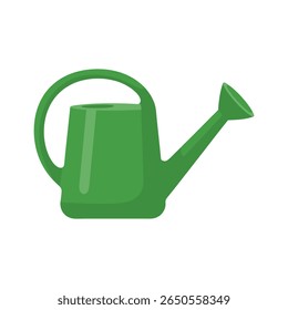 A simple, flat illustration of a green watering can isolated on a white background. This classic garden tool is perfect for concepts related to gardening, plants, and watering.