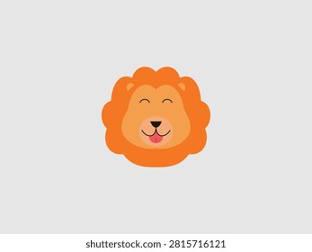 A simple flat illustration of a happy lion face emoji with a fluffy orange mane