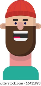 Simple flat illustration of a happy man in a hat. Flat icon on white background. 