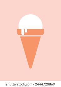 Simple flat illustration with ice cream cone. Sweet dessert. Modern  minimalistic icon, sticker, clip art in flat kawaii style. Tasty food.