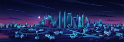 Simple flat illustration of Kuala Lumpur city in Malaysia and skyline landmarks. Panorama cityscape of middle Kuala Lumpur. Famous buildings and landmarks included Malaysia. City center night time