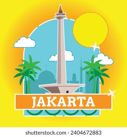 Simple flat illustration of landmark in Jakarta Capital City of Indonesia Monumen Nasional
