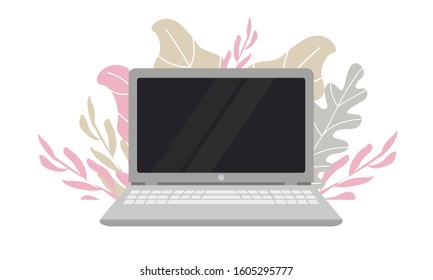 Simple, flat illustration of a laptop on a white background. 