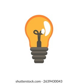 A simple flat illustration of a light bulb that glows. Vector art. Vector illustration