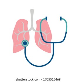 Simple flat illustration of the lungs and a stethoscope