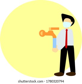 Simple Flat Illustration of A Man Washing His Hands Before Entering An Office. Please Wash Your Hands Before Entering Office. No Entry Without Wash Hands Concept. Prevention to Covid-19 Coronavirus.