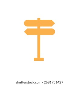 A simple, flat illustration of an orange signpost with two horizontal arrows pointing in opposite directions on a white background.