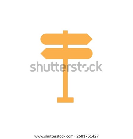 A simple, flat illustration of an orange signpost with two horizontal arrows pointing in opposite directions on a white background.