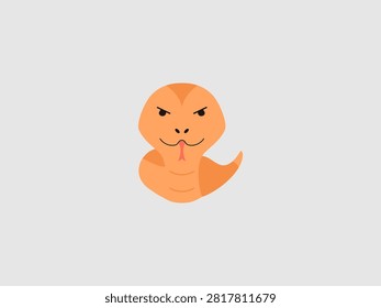 A simple flat illustration of an orange snake emoji with a cunning