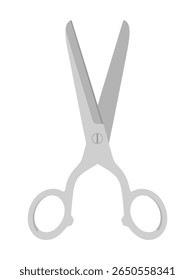 A simple, flat illustration of a pair of open silver scissors against a white background. The scissors are depicted with clean lines and a modern aesthetic.