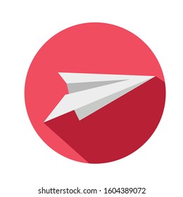  Simple flat illustration of a paper airplane. Icon, send button, message, letter for your website