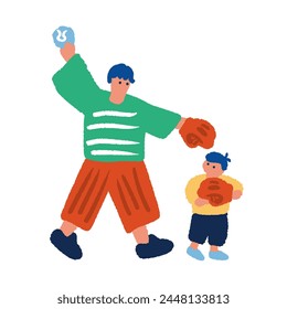 Simple and flat illustration of a parent and child playing catch